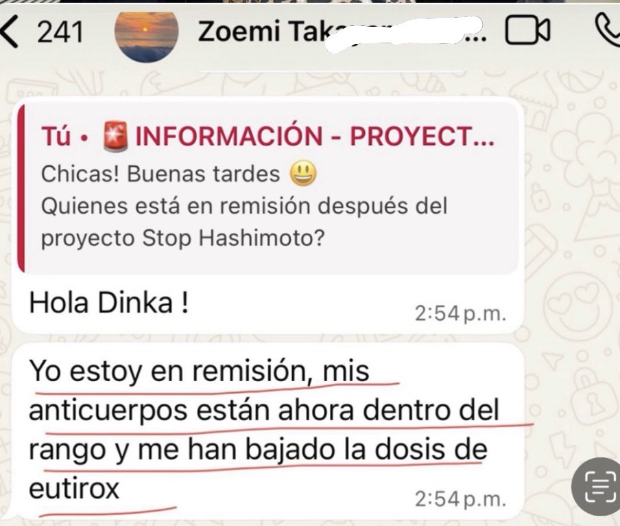 Testimonio real de alumna, remisión de Hashimoto